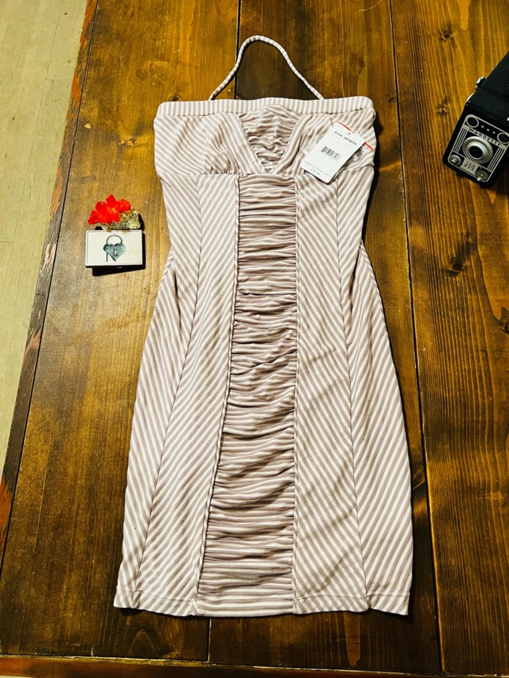 Free People Striped Halter/Strapless Ruched Bodycon Mini Dress